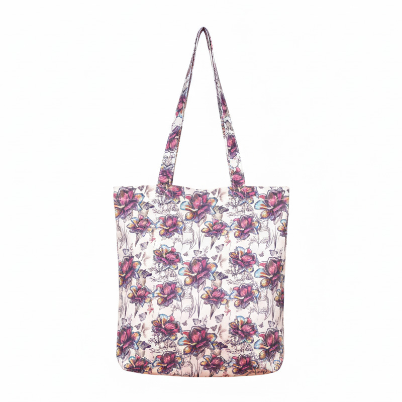 Picture of SamiaCrafts Printed Tote Bag: Multicolor Hand Drawn Flowers Tote Bag - Women's Shoulder Bag with Zipper