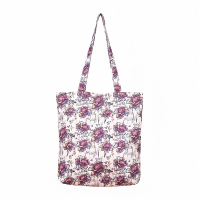 Picture of SamiaCrafts Printed Tote Bag: Multicolor Hand Drawn Flowers Tote Bag - Women's Shoulder Bag with Zipper