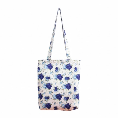 Picture of SamiaCrafts Premium Quality Women's Fabric Hand Bag With Zipper - Beautiful Blue Floral Seamless All Over Printed