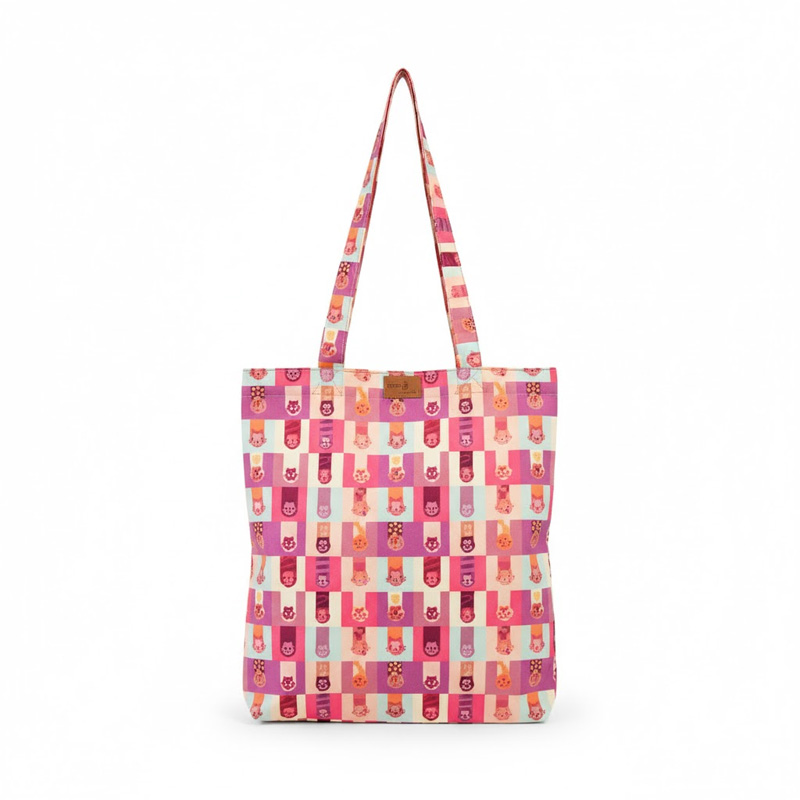 Picture of SamiaCrafts Stylish Long-Handled Tote Bag with Zipper: Cats Paws Set Printed Tote Bag