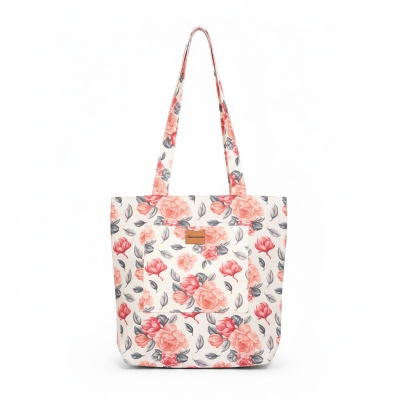 Picture of Detailed Floral Peach Tone Modern Top Handle Bags with Gadget Pockets