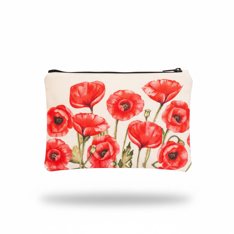 Picture of Red Poppy Flower Printed Pouch Bag: Trendy Ladies' Fashion Pouches Classy Carryalls