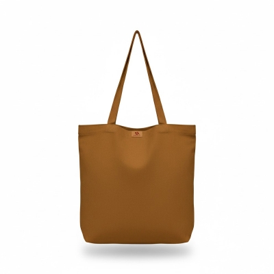 Picture of Samia Crafts 13/14inc Fashionable Simple Plain Solid Brown Chocolate Color Top Handle Canvas Tote Bag With Zipper Best Fabric and Shopping Bag For Everyday Daily Use