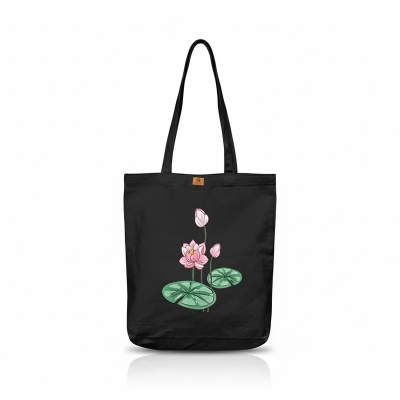 Picture of Samia Craft Beautiful Flower Design Cotton Canvas Tote Bag with Zipper - Simple and Stylish Water Lily Design for Women's School College University