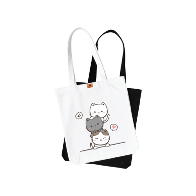 Picture of SamiaCraft New Cat designed Cotton Canvas Tote Bag with Zipper for Women & Students University, College Fashion
