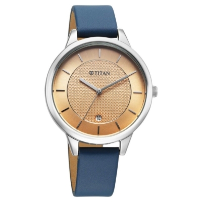 Picture of Titan 2617Sl08 Neo Workwear Quartz Analog Peach Dial Leather Strap Watch For Women