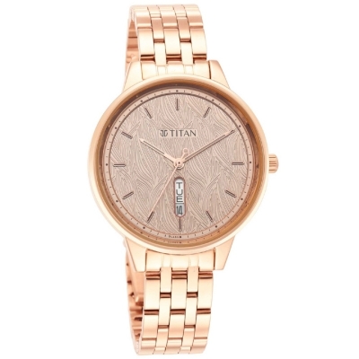 Picture of Titan 2648Wm01 Workwear Quartz Analog With Day And Date Rose Gold Dial Stainless Steel Strap Watch For Women