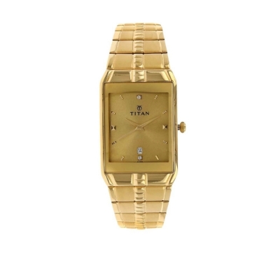 Picture of Titan 9151Ym03 Golden Dial Analog With Datemetal Strap Watch For Men