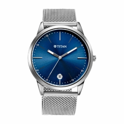 Picture of Titan 1806Sm04 Elmnt Blue Dial Analog Stainless Steel Strap Watch For Men