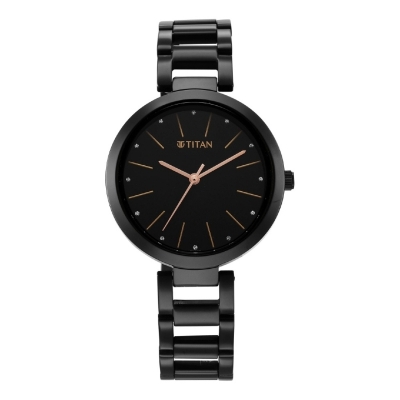 Picture of Titan 2480Nm01 Workwear Quartz Analog Black Dial Black Stainless Steel Strap Watch For Women