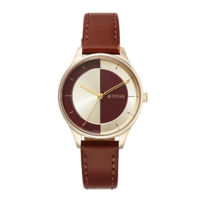 Picture of Titan 2649Wl05 Red Yin & Yang Red Dial Analog Leather Strap Watch For Women