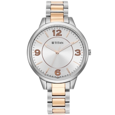 Picture of Titan 2617Km01 Trendsetters Silver White Dial Analog Stainless Steel Strap Watch For Women