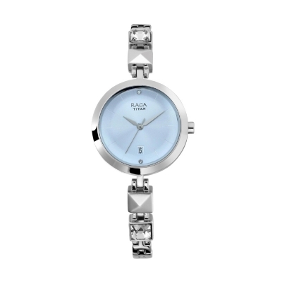 Picture of Titan 2606Sm01 Raga Viva Blue Dial Analog With Date Metal Strap Watch For Women