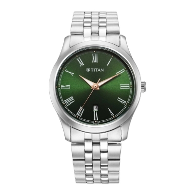 Picture of Titan 1823Sm04 Urban Green Dial Analog Metal Strap Watch For Men