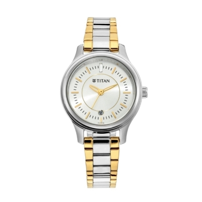 Picture of Titan 2638Bm01 Quartz Analog With Date Silver Dial Metal Strap Watch For Women