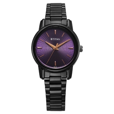 Picture of Titan 2760Nm01 Karishma Quartz Analog Purple Dial Black Stainless Steel Strap Watch For Women