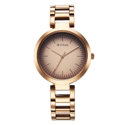 Picture of Titan 2480Wm06 Workwear Quartz Analog Beige Dial Rose Gold Stainless Steel Strap Watch