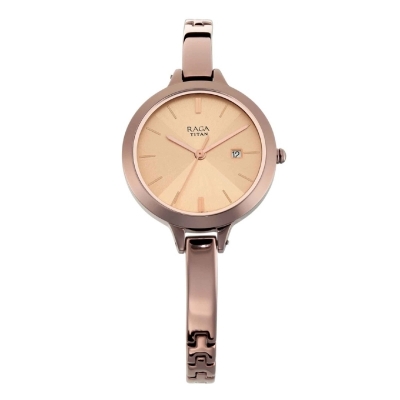 Picture of Titan 2578Qm01 Quartz Analog With Date Rose Gold Dial Metal Strap Watch