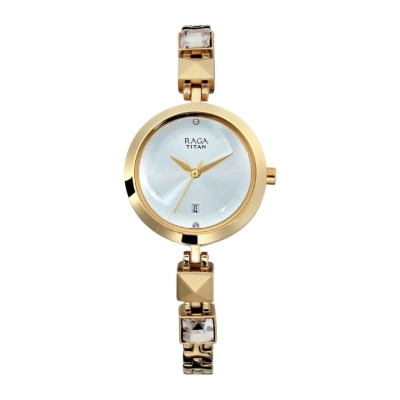 Picture of Titan N Raga Vi Raga Viva Silver Dial Analog With Date Golden Metal Strap Watch For Women (2606Ym01)