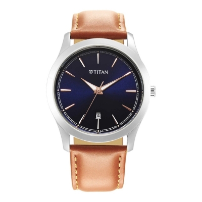 Picture of Titan 1823Sl07 Urban Analog Blue Dial Leather Strap Watch For Men