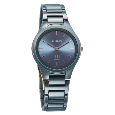 Picture of Titan 2653Qc07 Edge Ceramic Quartz Analog Blue Dial Ceramic Strap Watch