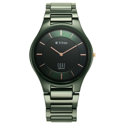 Picture of Titan 1696Qc06 Edge Ceramic Green Dial Analog Ceramic Strap Watch For Men