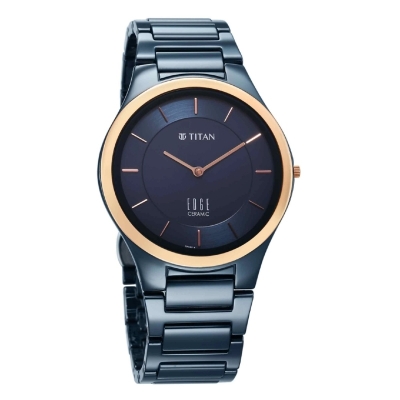 Picture of Titan 1696Kc05 Edge Bicolor Quartz Analog Blue Dial Blue Ceramic Strap Watch