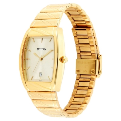 Picture of Titan 9315Ym05 Rectangle Champagne Dial Analog With Date Stainless Steel Strap