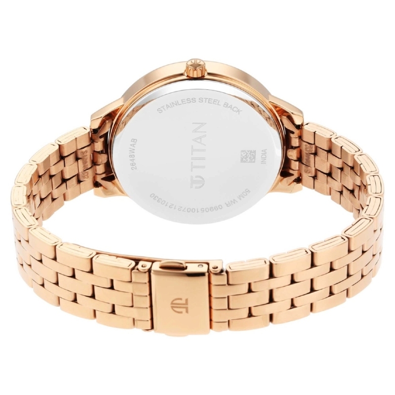 Picture of Titan 2648Wm01 Workwear Quartz Analog With Day And Date Rose Gold Dial Stainless Steel Strap Watch For Women