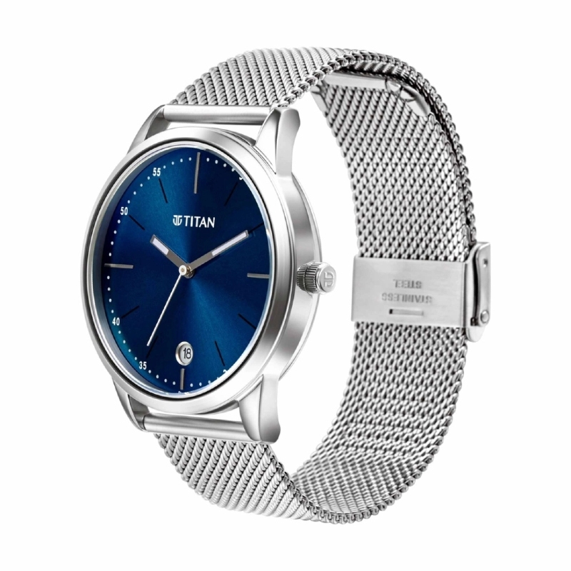 Picture of Titan 1806Sm04 Elmnt Blue Dial Analog Stainless Steel Strap Watch For Men