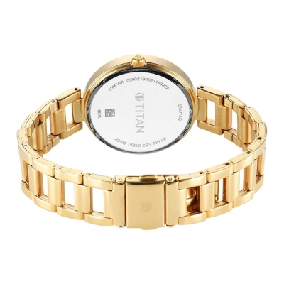 Picture of Titan 2480Ym03 Workwear Quartz Analog White Dial Golden Stainless Steel Strap Watch For Women