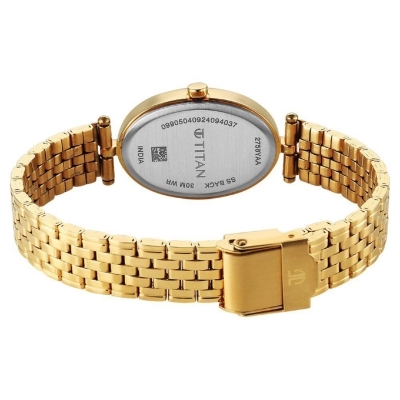 Picture of Titan 2758Ym01 Karishma Quartz Analog Silver Dial Golden Stainless Steel Strap Watch For Women