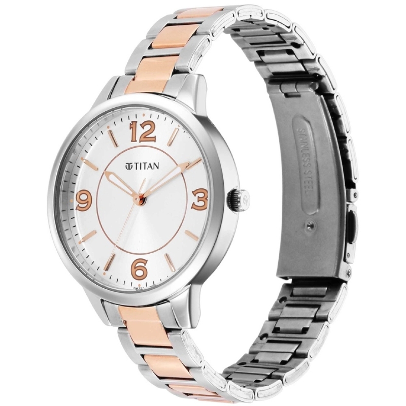 Picture of Titan 2617Km01 Trendsetters Silver White Dial Analog Stainless Steel Strap Watch For Women