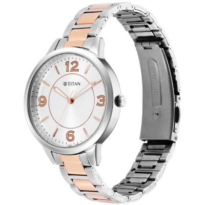 Picture of Titan 2617Km01 Trendsetters Silver White Dial Analog Stainless Steel Strap Watch For Women