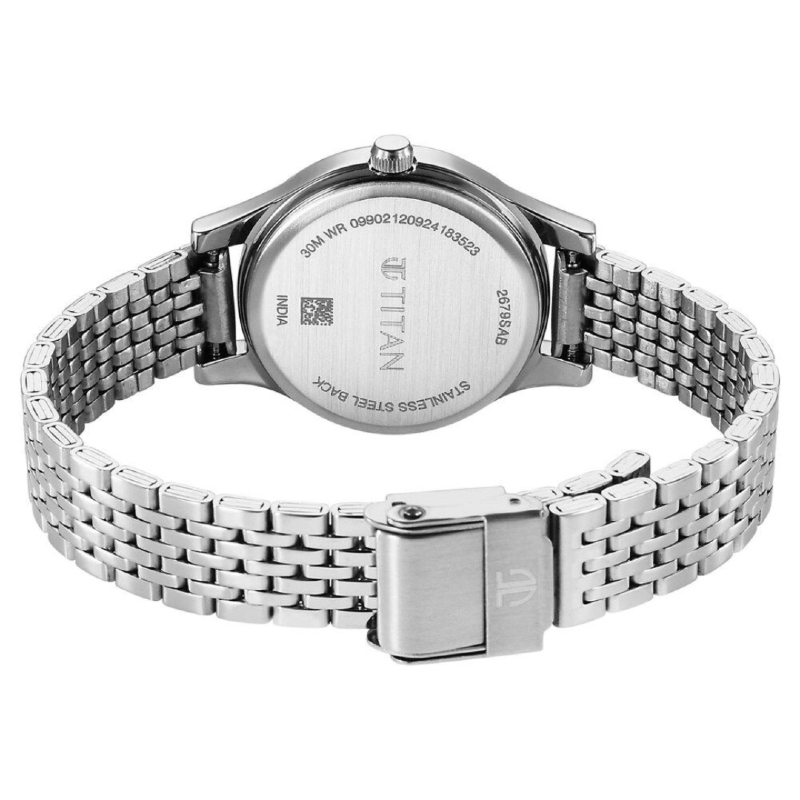 Picture of Titan 2679Sm02 Karishma Quartz Analog Black Dial Silver Stainless Steel Strap Watch For Women