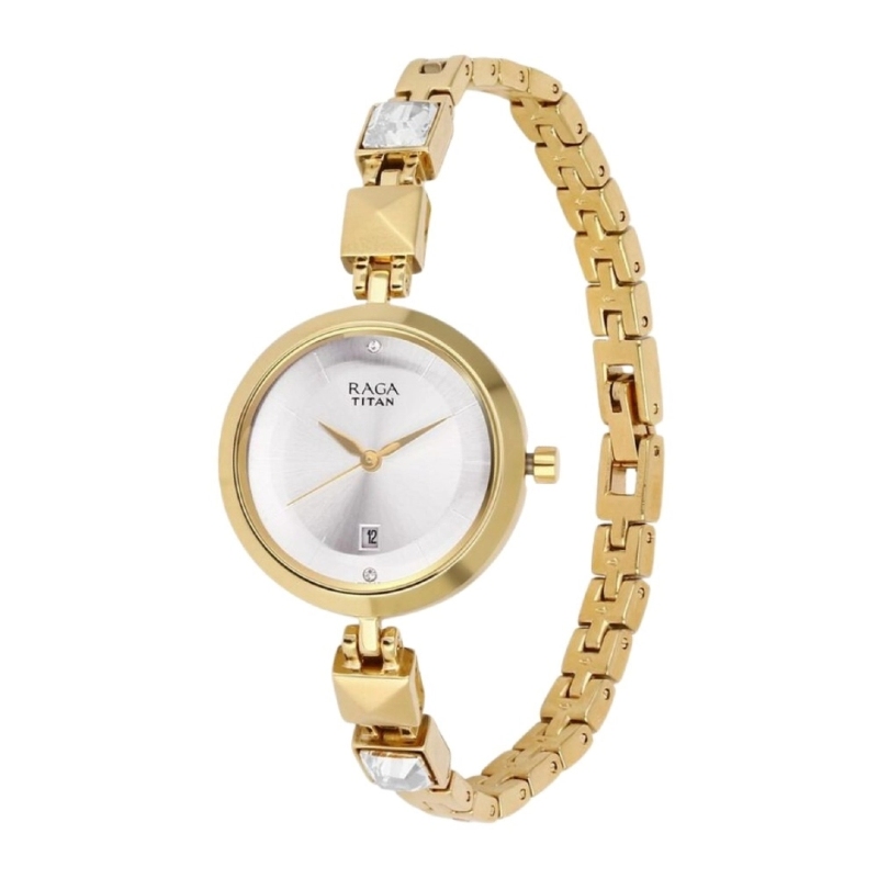 Picture of Titan N Raga Vi Raga Viva Silver Dial Analog With Date Golden Metal Strap Watch For Women (2606Ym01)