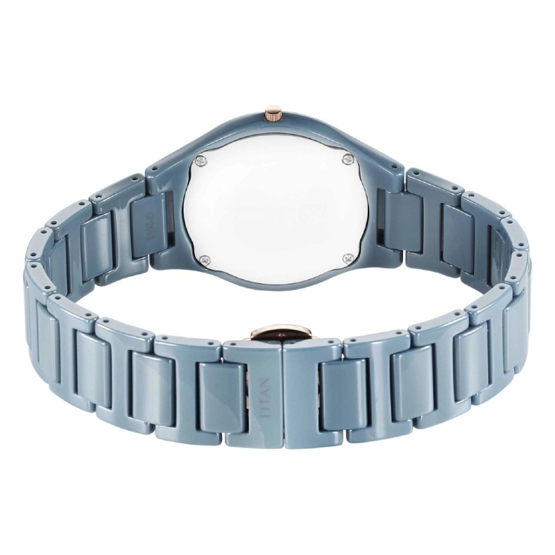 Picture of Titan 2653Qc07 Edge Ceramic Quartz Analog Blue Dial Ceramic Strap Watch