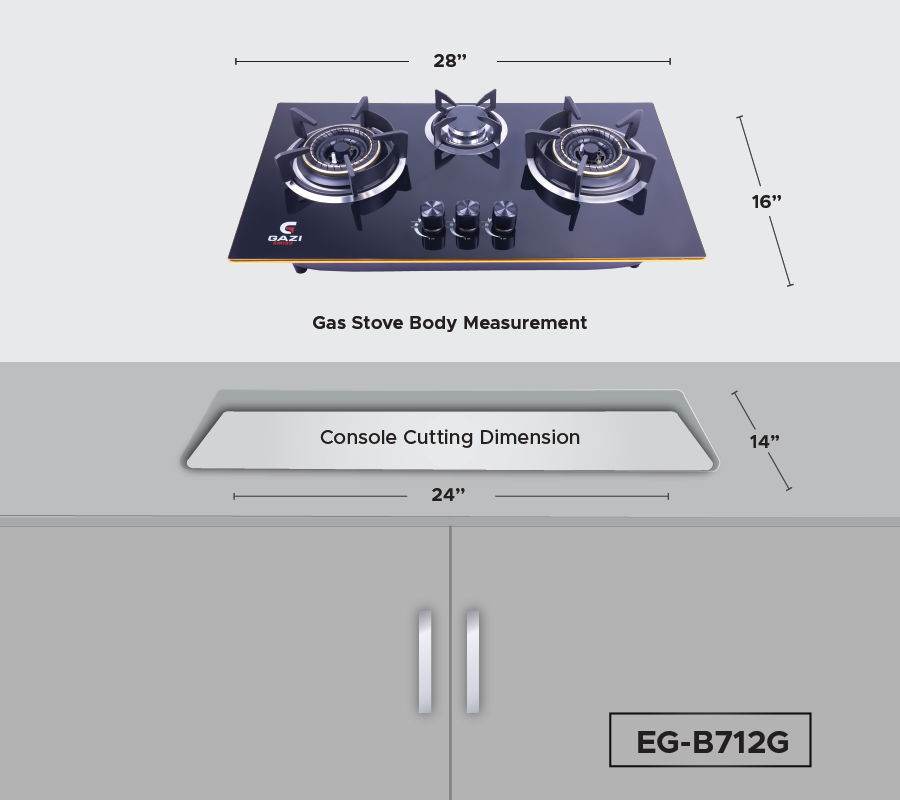 Picture of Gazi Smiss Triple Burner Glass Body Gas Stove EG-B712G