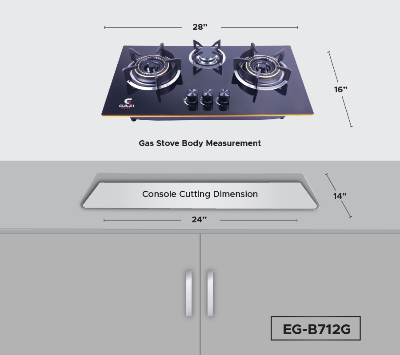 Picture of Gazi Smiss Triple Burner Glass Body Gas Stove EG-B712G