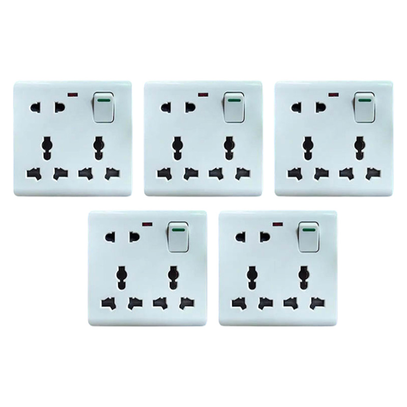 Picture of Bundle of 5 Pieces Multi Function Universal Wall Gang Socket - 8 Pin Gang Universal Socket