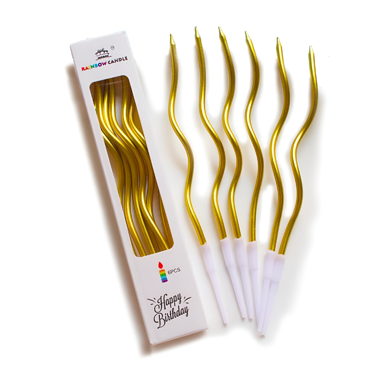 Spiral Twisty Gold & Silver Long Stick Metallic Candle for Birthday, Wedding Party and Cake Decoration- (Pack of 06 Pcs)