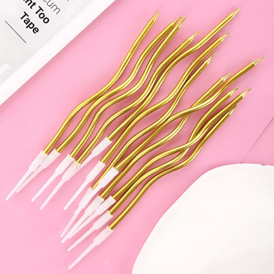 Spiral Twisty Gold & Silver Long Stick Metallic Candle for Birthday, Wedding Party and Cake Decoration- (Pack of 06 Pcs)