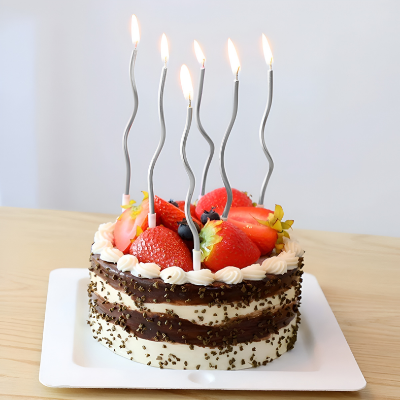 Spiral Twisty Gold & Silver Long Stick Metallic Candle for Birthday, Wedding Party and Cake Decoration- (Pack of 06 Pcs)