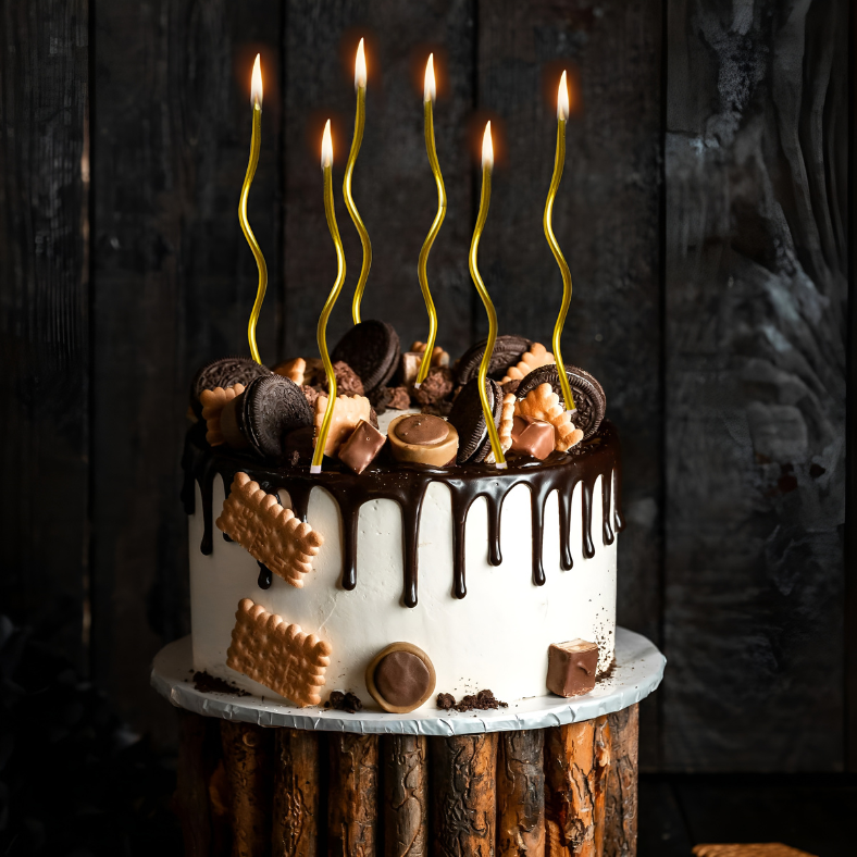 Spiral Twisty Gold & Silver Long Stick Metallic Candle for Birthday, Wedding Party and Cake Decoration- (Pack of 06 Pcs)