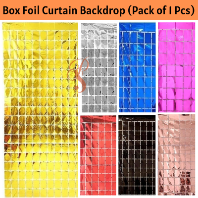 Square Foil Curtain Backdrop – Golden, Silver, Blue & Pink Metallic Box Foil Curtains for Party Decor – (Pack of 1 Pc)