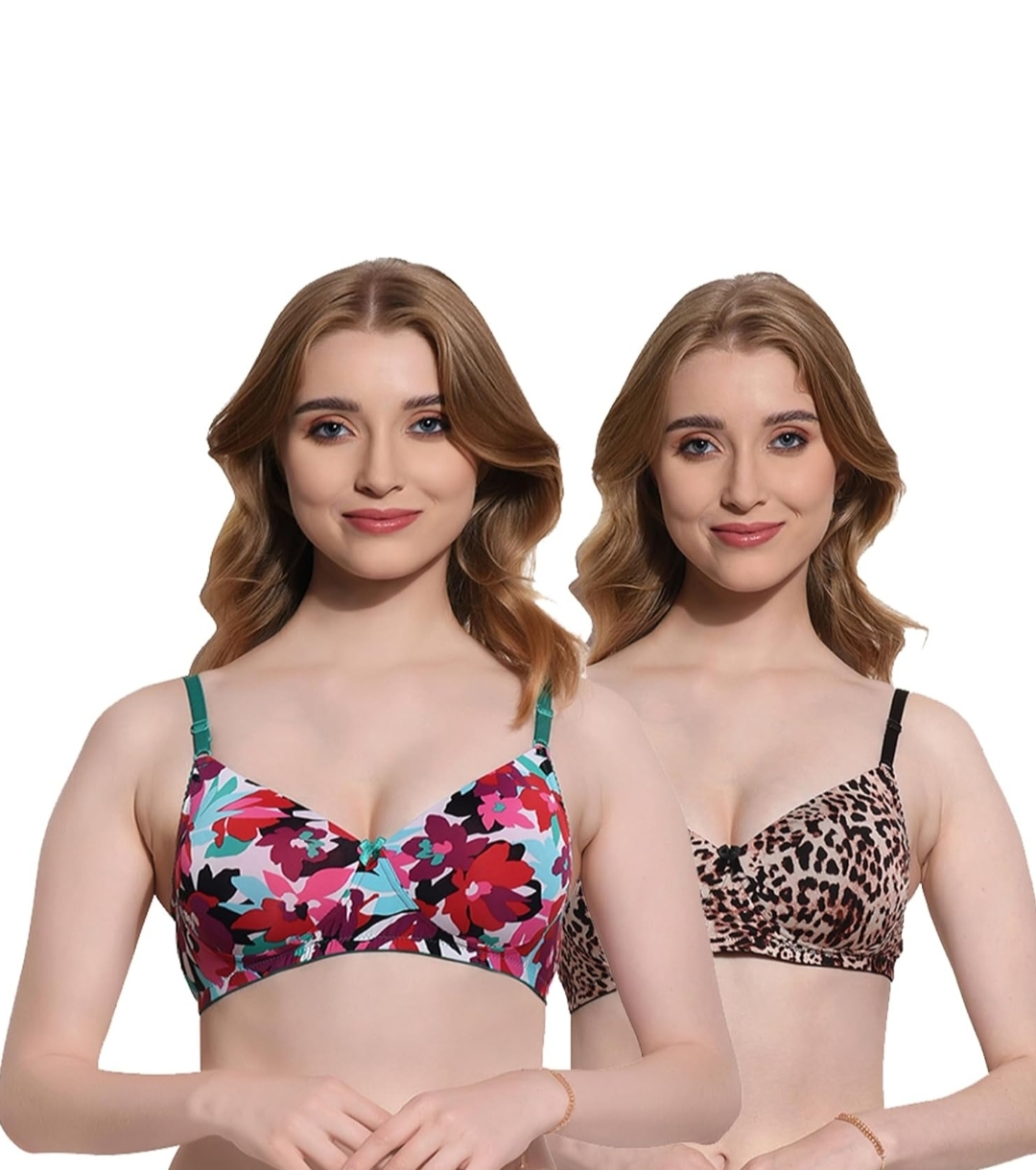 Picture of 2 Piece Printed Adjustable strap  bra Foam bra padded bra comfortable bra stylish bra for Women(Any 2 color)