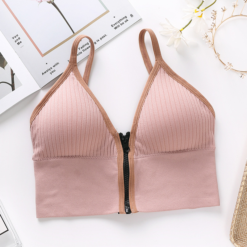 Picture of Imported New style padded comfortable bra deep V one piece zipper vest sports base beautiful back outer wear women's underwear seamless versatile girls tube top bra for girls