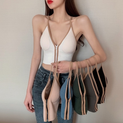 Picture of Imported New style padded comfortable bra deep V one piece zipper vest sports base beautiful back outer wear women's underwear seamless versatile girls tube top bra for girls