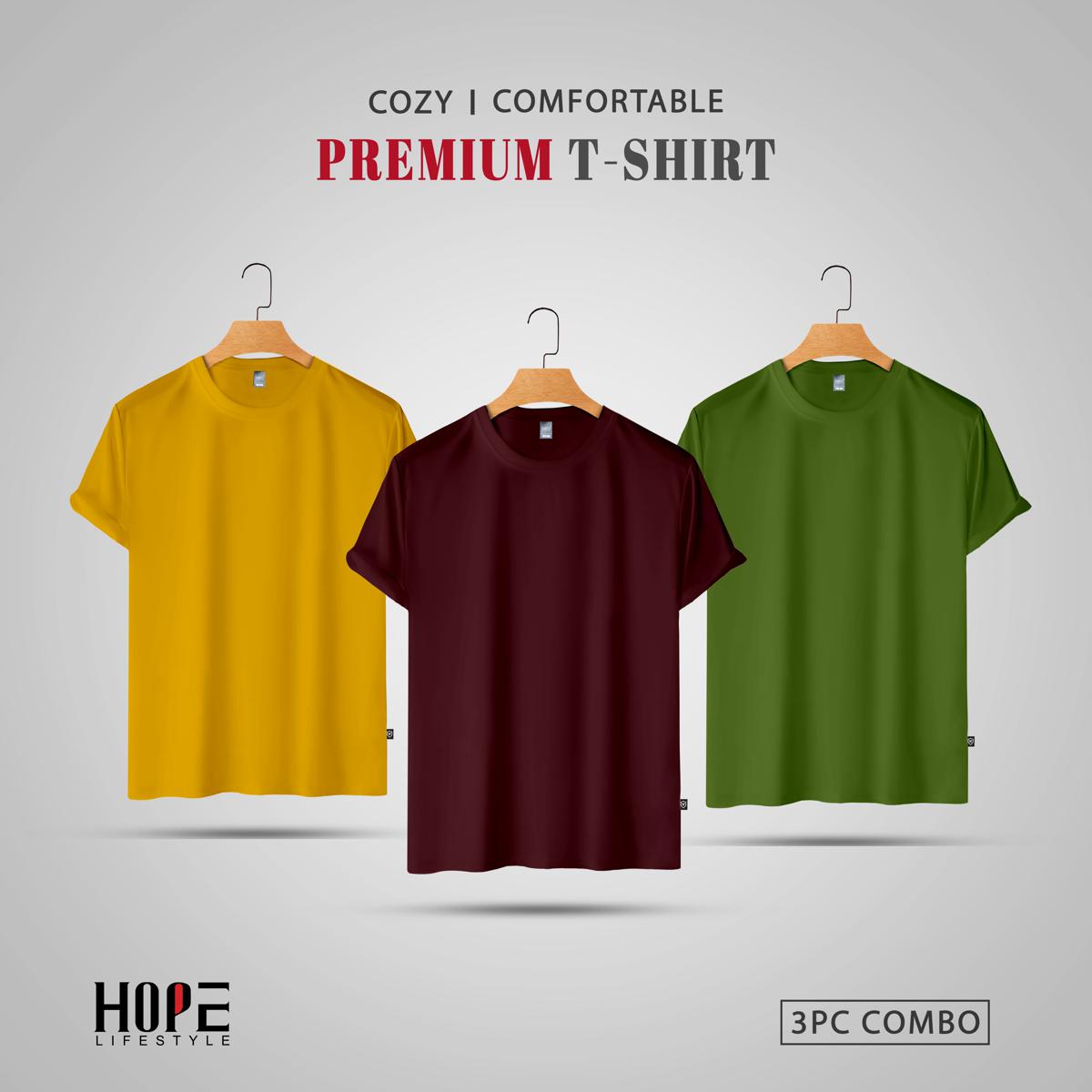 Picture of Hope Lifestyle Men's Premium Blank T-Shirt Combo- Yellow, Maroon, Olive