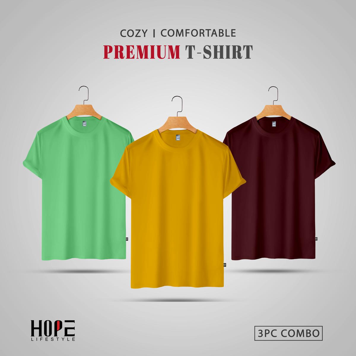 Picture of Hope Lifestyle Men's Premium Blank T-Shirt Combo- Light Olive, Yellow, Maroon